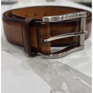 Magnanni Belt Size 42 Carbon Leather Belt 1121 - Cognac Brown 1.5” Made In Spain
